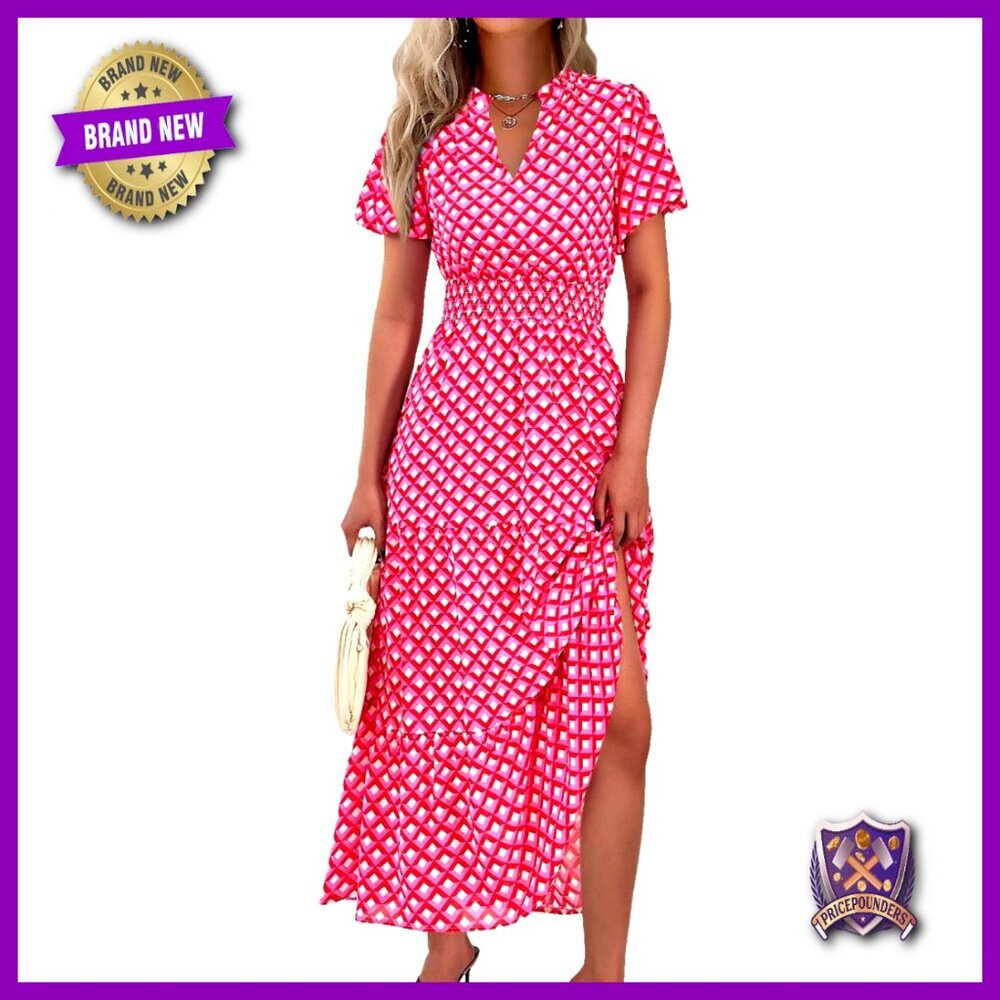 Floral Maxi Dress V Neck Puff Sleeve Smocked Waist Boho Summer Casual - Picture 1 of 7